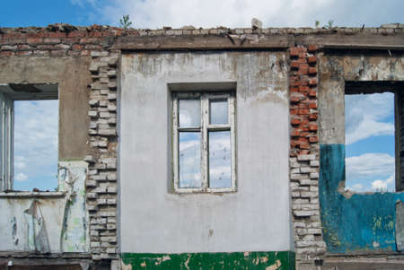 Lonely walls of ruined houses. Ruinedの写真素材