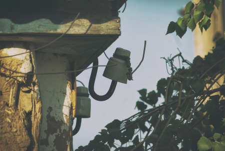 Power outage. Isolator with cut wires of power supply of a private house.の写真素材