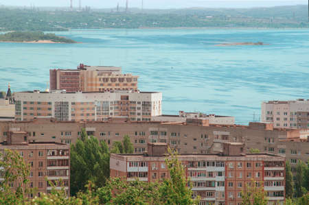 Panoramic view from a height to the city of the Saratov and the Volga River coastline