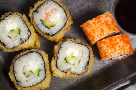 Sushi rolls traditional Japanese cuisine dish made from rice with seafoodの写真素材