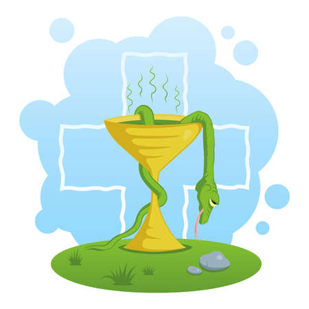 Bad medicine illustration. Dead snake in poisoned cup.のイラスト素材