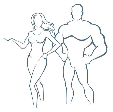 Vector illustration of muscleman and fitness womanのイラスト素材