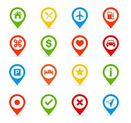Navigation icons - Illustration.Vector illustration of map pins and labels.のイラスト素材