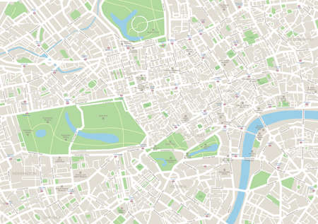 London Map. Highly detailed vector map of London. Map includes streets, parks, names of subdistricts, points of interests.