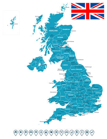 United KIngdom map, flag and navigation labels - illustration.のイラスト素材