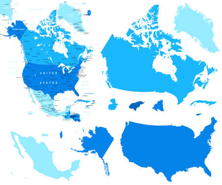 North America map and country contours - Illustration.のイラスト素材