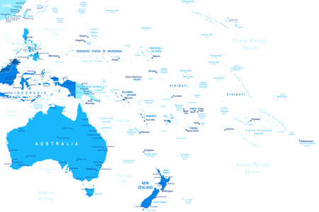 Australia and Oceania map - highly detailed vector illustration.のイラスト素材