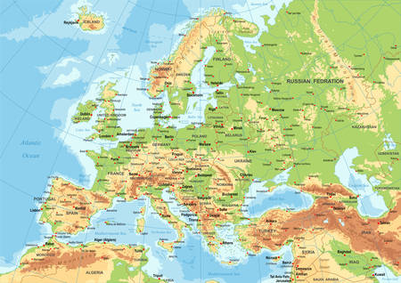 Highly detailed colored vector illustration of Europe map -borders, countries and cities - illustrationのイラスト素材