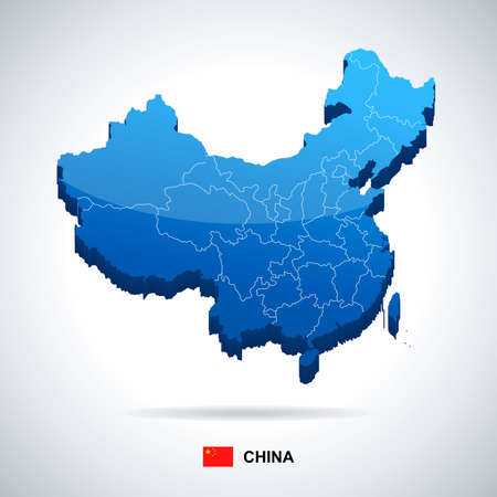 China map and flag - highly detailed vector illustrationのイラスト素材
