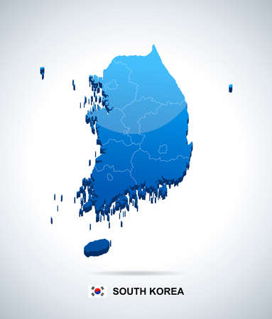 South Korea map and flag - highly detailed vector illustrationのイラスト素材
