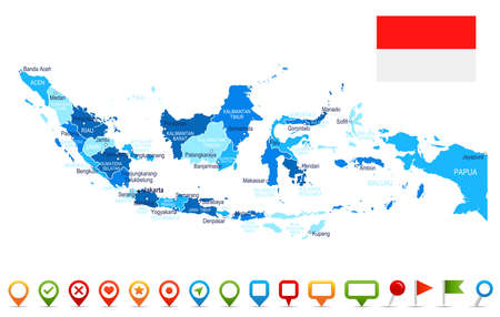 Indonesia map and flag - highly detailed vector illustrationのイラスト素材