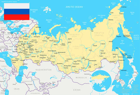 Russia map and flag - highly detailed vector illustrationのイラスト素材