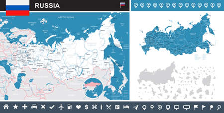 Russia map and flag - highly detailed vector illustrationのイラスト素材