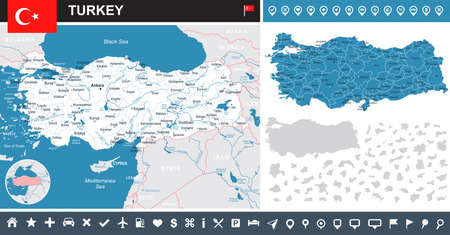 Turkey map and flag - highly detailed vector illustrationのイラスト素材