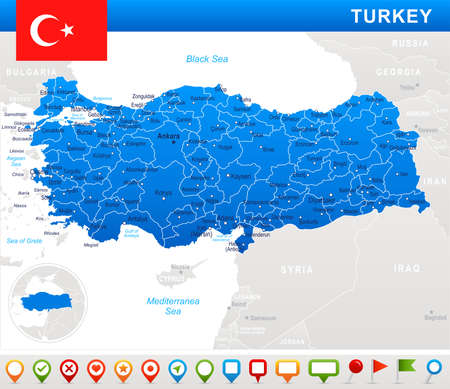 Turkey map and flag - highly detailed vector illustrationのイラスト素材