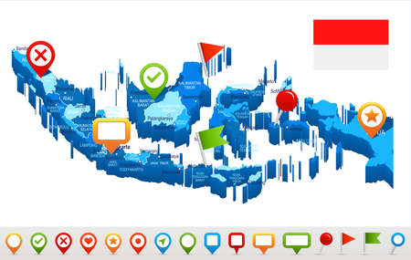 Indonesia map and flag - highly detailed vector illustrationのイラスト素材