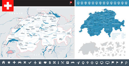 Switzerland map and flag - highly detailed vector illustrationのイラスト素材
