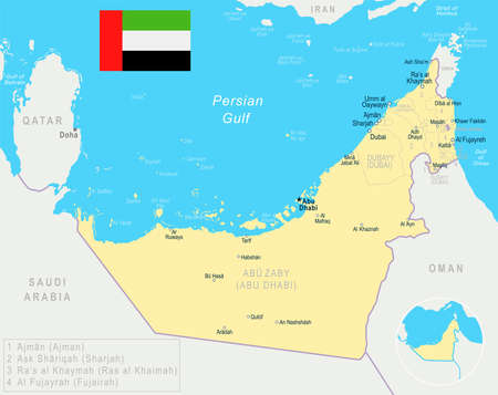 United Arab Emirates map and flag - highly detailed vector illustrationのイラスト素材