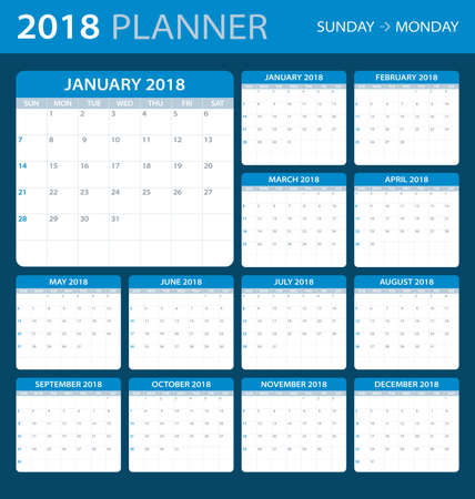 2018 calendar planner - Sunday to Mondayのイラスト素材
