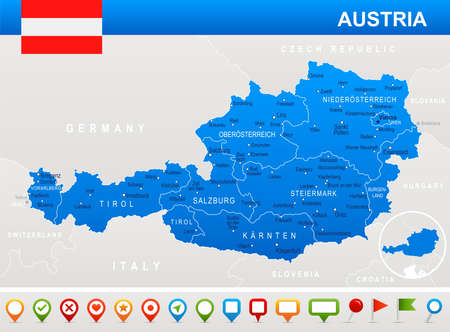 Austria map and flag - vector illustrationのイラスト素材