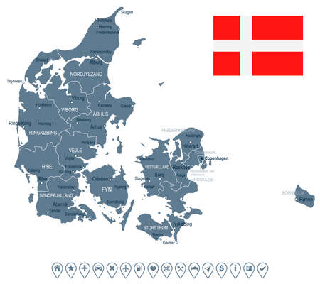Denmark map and flag - vector illustrationのイラスト素材