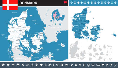 Denmark infographic map and flag - vector illustration