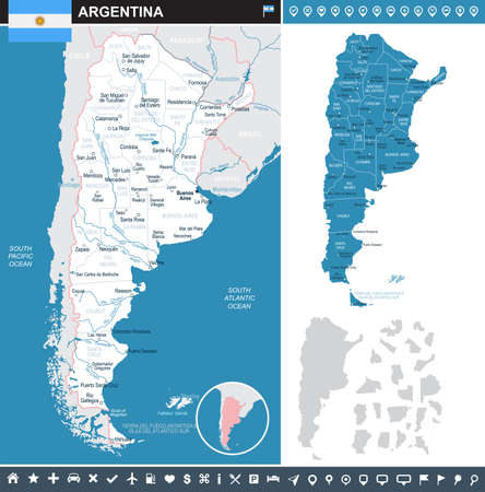 Argentina infographic map and flag - vector illustrationのイラスト素材