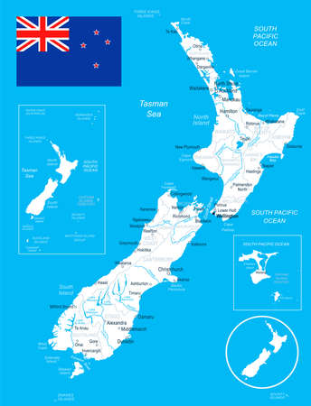 New Zealand map and flag - vector illustrationのイラスト素材