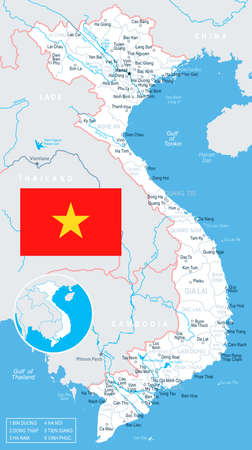 Vietnam map and flag - vector illustrationのイラスト素材