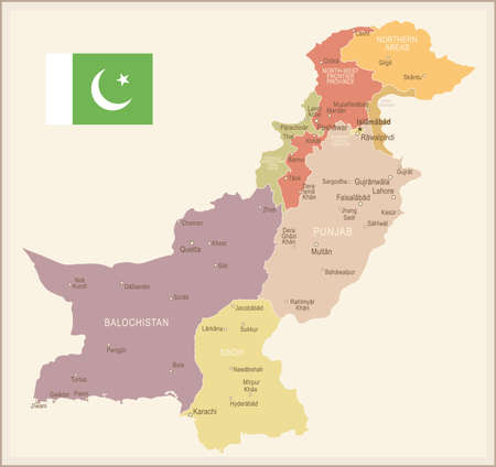 Pakistan vintage map and flag - vector illustrationのイラスト素材