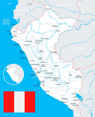 Peru map and flag - vector illustrationのイラスト素材