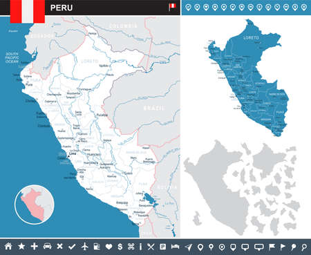 Peru infographic map and flag - vector illustrationのイラスト素材