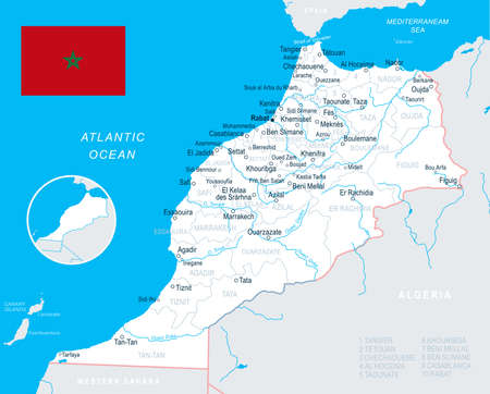 Morocco map and flag - vector illustrationのイラスト素材