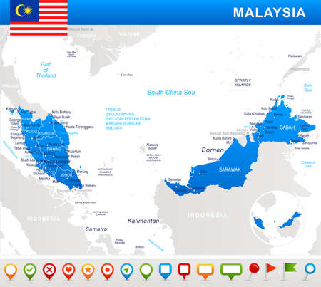 Malaysia map and flag - vector illustrationのイラスト素材