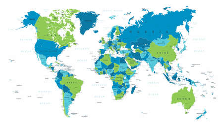 World Map Political Blue Green Vector Illustrationのイラスト素材