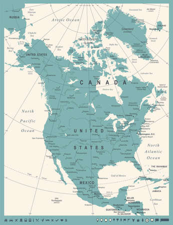 North America Map - Vintage Detailed Vector Illustrationのイラスト素材
