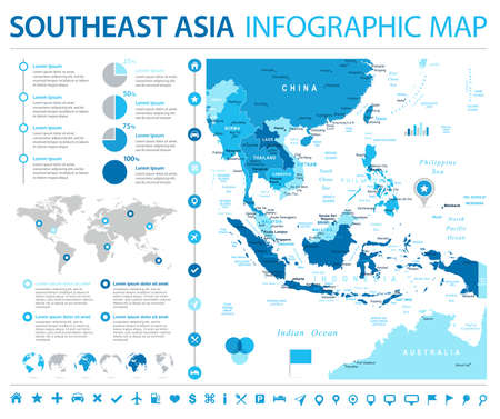 Southeast Asia Map - Detailed Info Graphic Vector Illustrationのイラスト素材