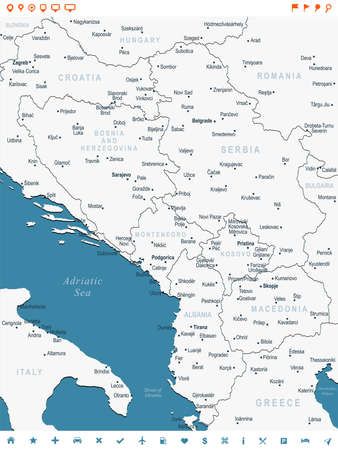 Central Balkan Map - Detailed Vector Illustrationのイラスト素材