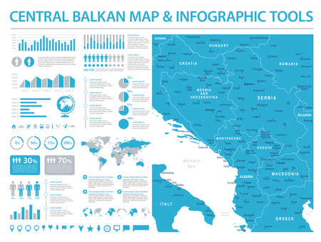 Central Balkan Map - Detailed Info Graphic Vector Illustrationのイラスト素材