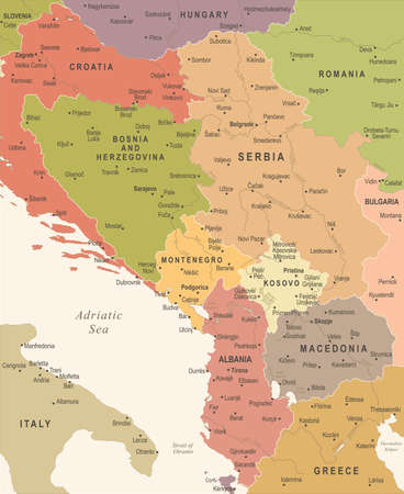 Central Balkan Map - Vintage Detailed Vector Illustrationのイラスト素材