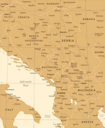 Central Balkan Map - Vintage Detailed Vector Illustrationのイラスト素材