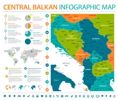 Central Balkan Map - Detailed Info Graphic Vector Illustrationのイラスト素材