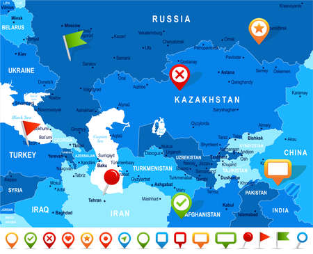 Caucasus and Central Asia Map - Detailed Vector Illustrationのイラスト素材