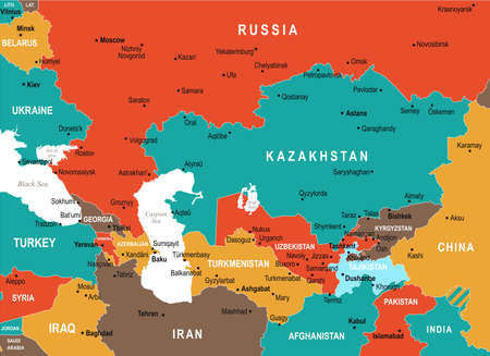 Caucasus and Central Asia Map - Detailed Vector Illustrationのイラスト素材