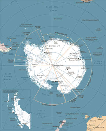 Detailed Antarctic region map vector illustration.のイラスト素材