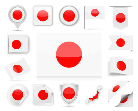 Japan Flag Set - Vector Illustrationのイラスト素材
