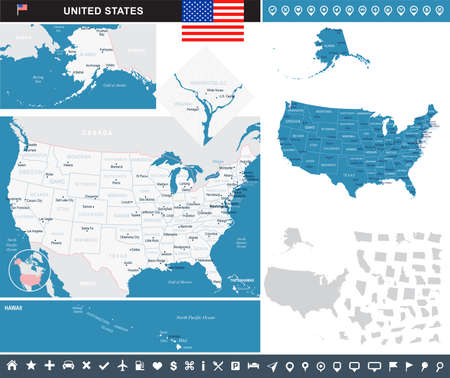 USA map and flag - highly detailed vector illustrationのイラスト素材