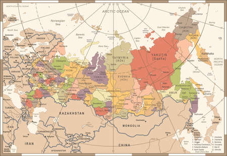 Russia Map - Vintage Detailed Vector Illustrationのイラスト素材
