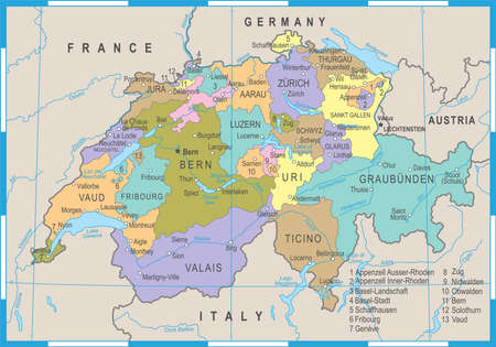 Switzerland Map Detailed Vector Illustrationのイラスト素材