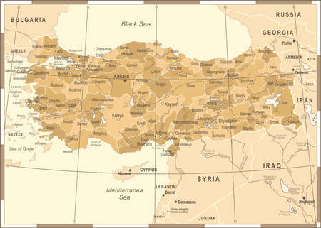 Turkey Map - Vintage Detailed Vector Illustrationのイラスト素材